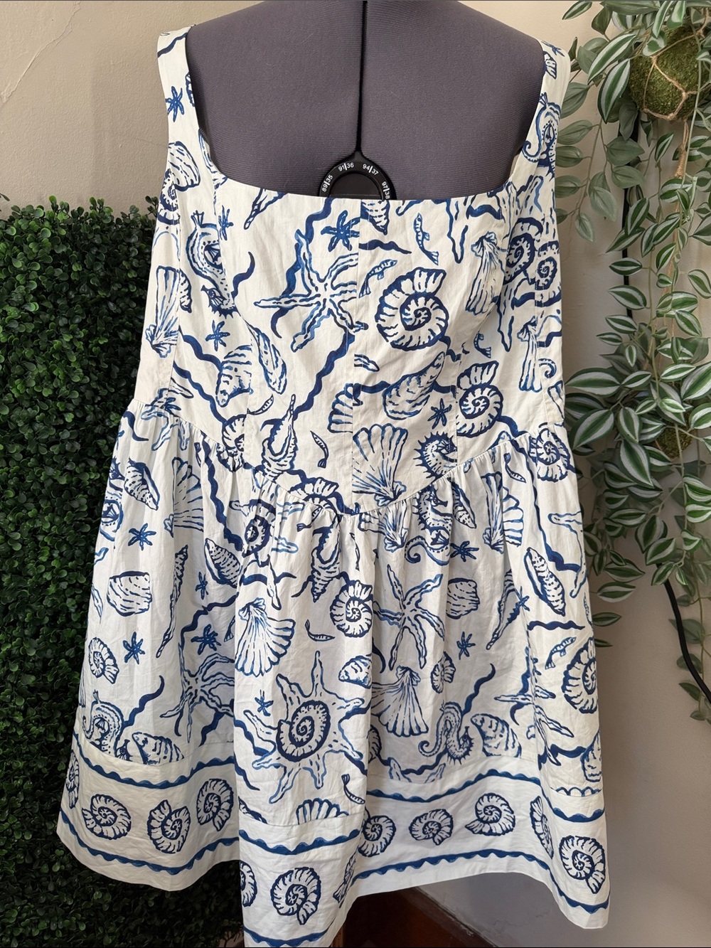 H&M White Sundress with Blue Seashell Print